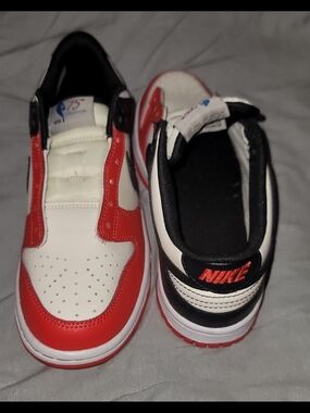 Nike Low-Top Athletic Sneakers in White, Red & Black